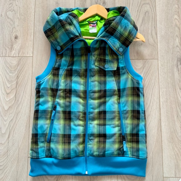 BURTON Starr Plaid Hooded Vest, Women's XL DryRide Aqua Lime  Zip Hoodie - Picture 12 of 16